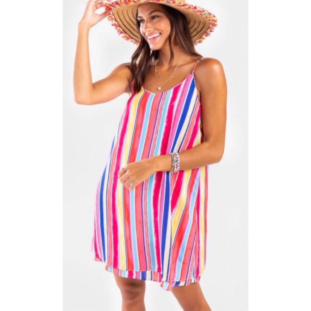 Francesca’s Alya Rainbow Stripes Slip Dress Sz S